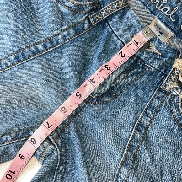 INDUSTRIAL COTTON BLUE JEANS JUNIOR SIZE 7 VINTAGE RARE EMBROIDERED BELT LOOPS - Picture 8 of 17